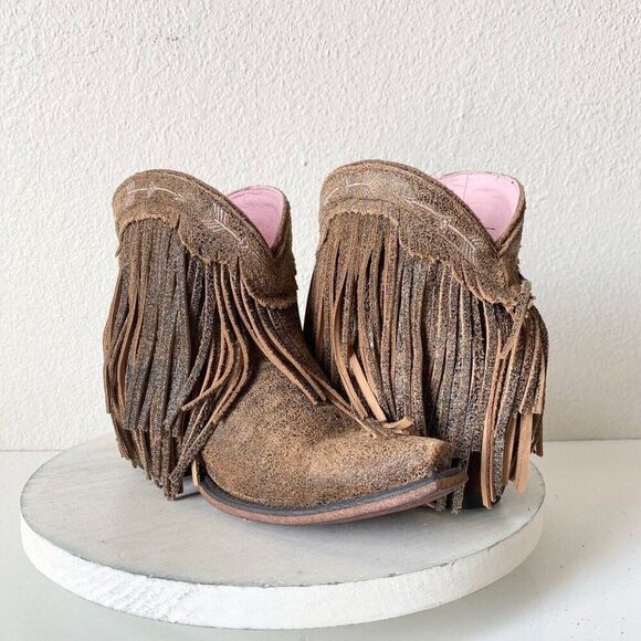 Lane Boots Shoes - NEW Junk Gypsy Lane Boots SPITFIRE Brown Cowboy Bootie Womens 5.5 Western Fringe